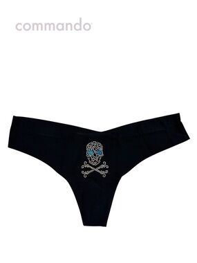 COMMANDO new Swirl Skull Tagless Thong Panty Patrol w/ Embellishment + Pouch